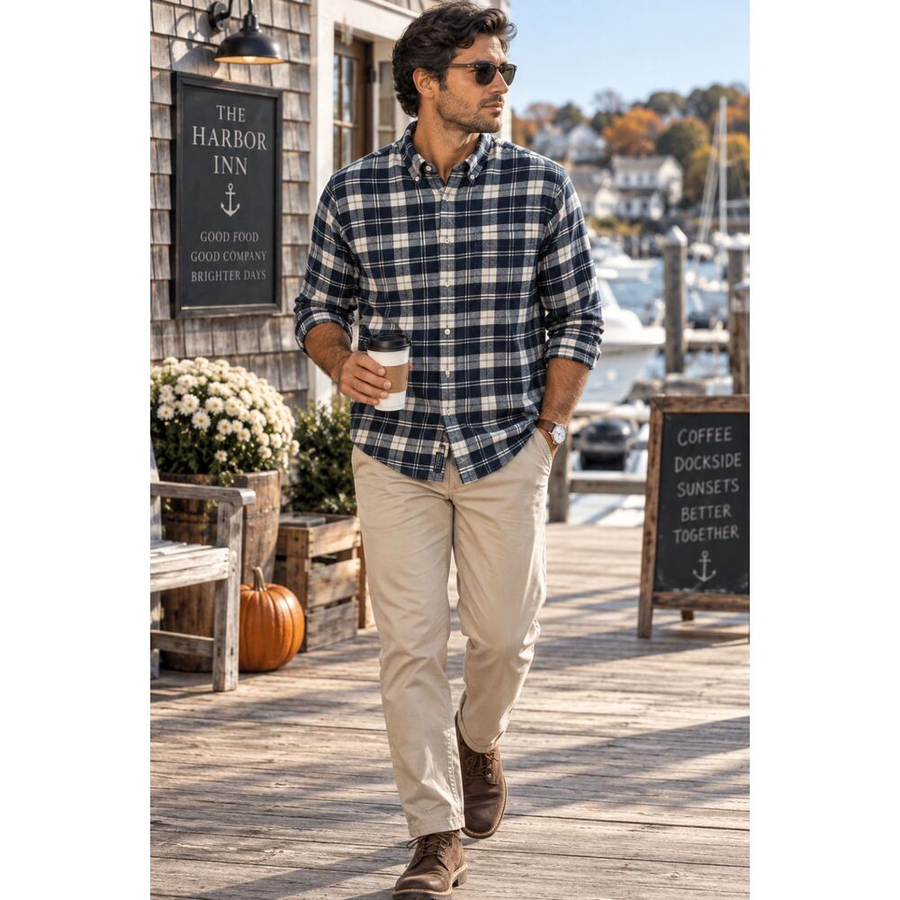 Abercrombie & Fitch Mens M Navy Plaid Flannel Shirt 100% Cotton Button Down
